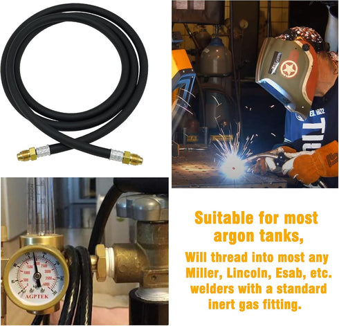 Inert Gas Welding Hose 6.56FT - Argon Flow Meter Regulator Adapter Hose - Mig Tig, 5/8" UNF-18RH Fittings...