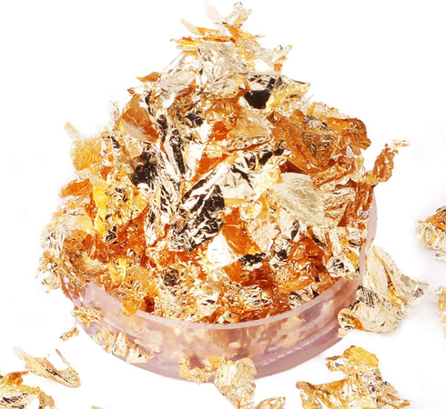 Gilding Foil Flakes for Resin,YUGDRUZY 18 g Metallic Foil Leaf Schabin Flakes with 2 Finger Cots and Tweezers,Imitation Metal Gilding Flakes for P...