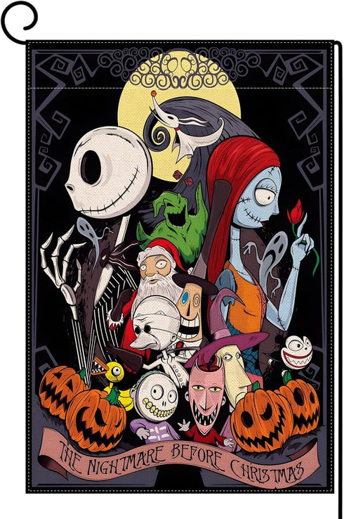 Sunwer The Nightmare Before Christmas Garden Flag Jack Skellington and Sally Birthday Party Decoration Halloween Outdoor Front Lawn Yard Patio Dec...