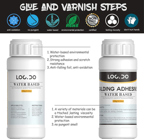 Gold Leaf Kit, Gilding Adhesive 200ml Set, Water Based Adhesive and Protective Varnish Whit Gold Leaf Sheet 100 pc, for Craft Supplies, Painting, ...