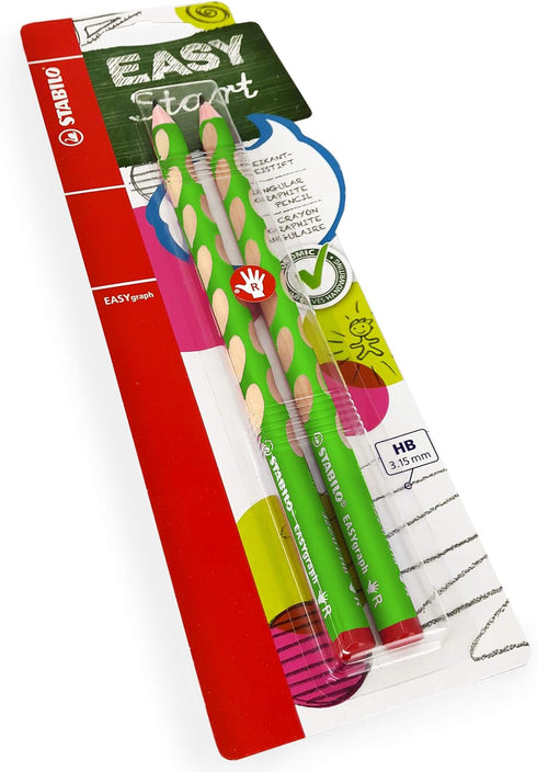 STABILO Easygraph Handwriting Pencils - HB - Right Handed - Light Green Barrel - Pack of 2...