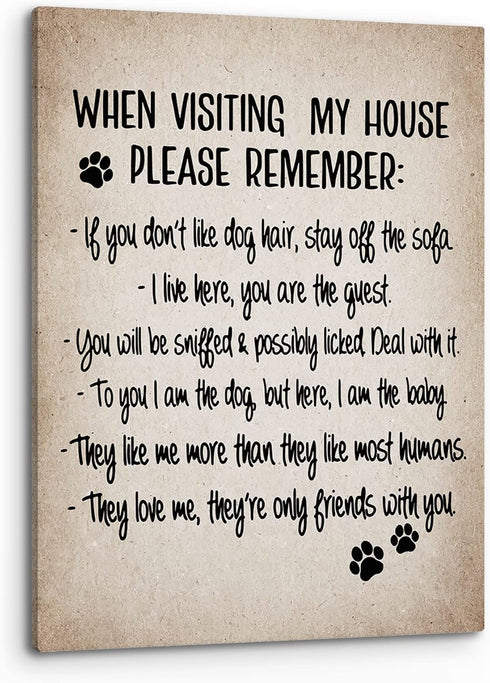 PHAMTE When Visiting My House Please Remember Dog Sign Wall Art,Dog Wall Decor, Dog Wall Art, Farmhouse Funny Dog Signs Print Poster Framed Canvas...