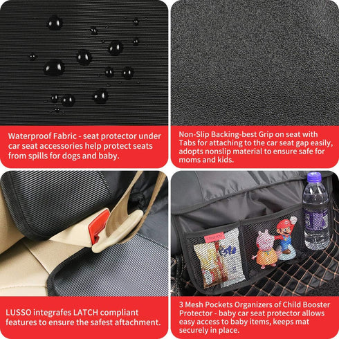Car Seat Protector - Seat Protection Mat - Thick Padding - Durable, Waterproof Fabric, Leather Reinforced Corners & 3 Pockets for Handy Storage Bl...