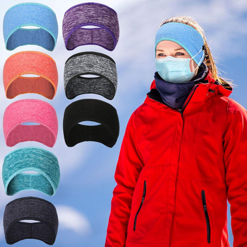 Syhood 8-Piece Fleece Headband Ear Warmers with Buttons - Stretchy Winter Running Sweatbands for Women and Men - Vivid Colors...
