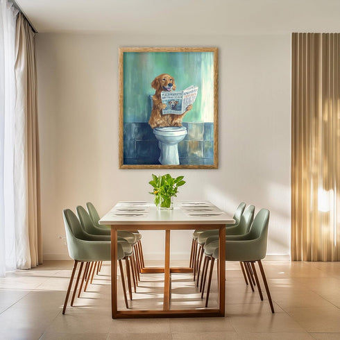 Posterizer 1 pcs-drawing style art-funny dog on toilet reading newspaper 2-Bathroom Restroom Art-Art for Animal Lovers-Decor for Home & Office- un...