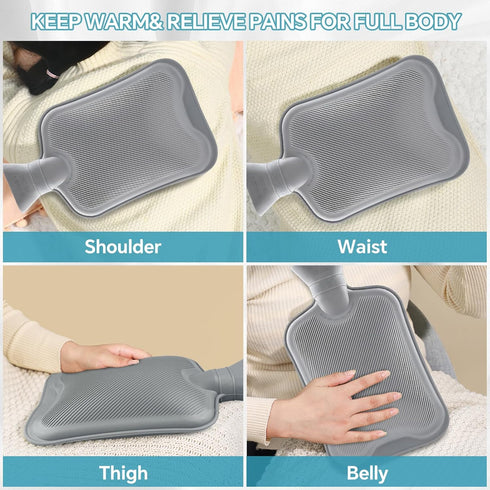2L Hot Water Bottle Rubber, Hot Compress and Cold Therapy for Headaches Cramps Muscles Pain Relief Injuries, Hot Water Bag for Bed...