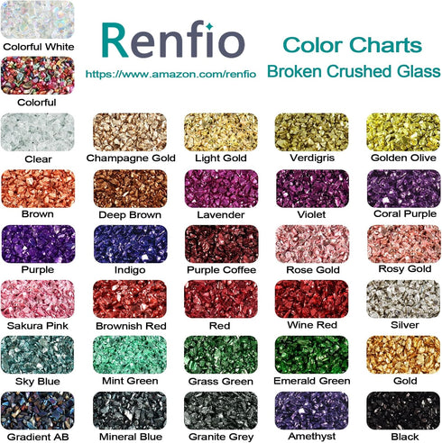Renfio 32 Colors Broken Crushed Glass Glitter Set, 22.57oz 640g Glitter Shards 2-4mm Irregular Metallic Glass Chips Crystal Chunky Flakes Sequins ...