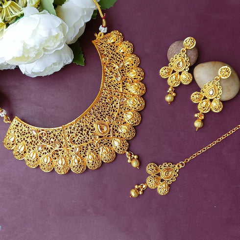 Efulgenz Indian Bollywood Traditional Crystal Kundan Choker Necklace Earrings Maang Tikka Wedding Bridal Jewelry Set For Women...