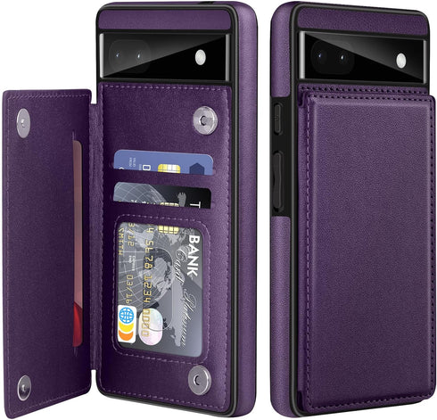 for Google Pixel 6A Case Leather Wallet with Card Holder, Flip Cover Kickstand Card Slots Magnetic Closure Shockproof Heavy Duty Protective Case f...