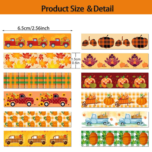 12 Rolls Thanksgiving Washi Tape Set 16.4ft Pumpkin Autumn Leaves Decorative for Fall Scrapbook DIY Wrapping Crafts, Scrapbooking, Gift Tape Junk ...