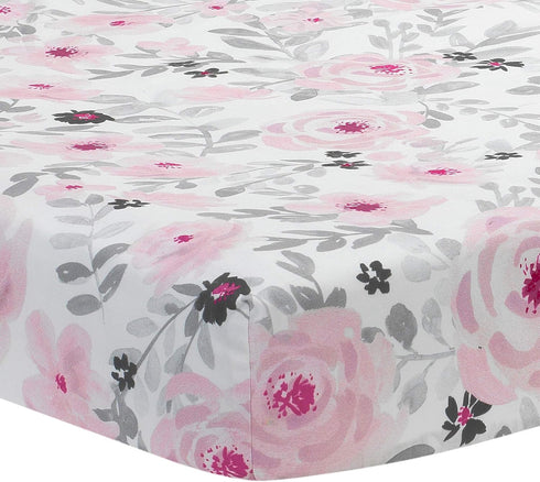 Bedtime Originals Blossom Fitted Mini Crib Sheet - Pink, Gray, White, Floral...