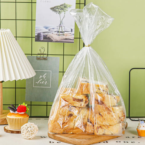 Bread Bags for Homemade - Clear Cellophane Bags Plastic Treat Bags with Ties for Airtight Storage of Baked Goods?50PACK,8x8x14in)...