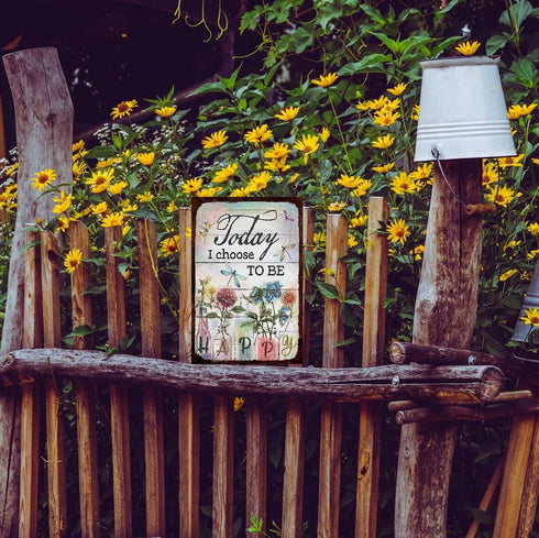 Funny Flowers Dragonfly Metal Sign, Metal Country Rustic Tin Sign, Today I Choose to be Happy, Yard Sign Garage Farm Outside Garden Wall Decor Sig...
