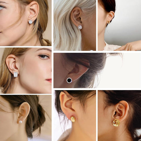 8 Pairs Stud Earrings Set for Women Cubic Zirconia Halo Studs Gold Knot Twist Stud Earrings Faux Pearl Simple Post Earrings for Women...