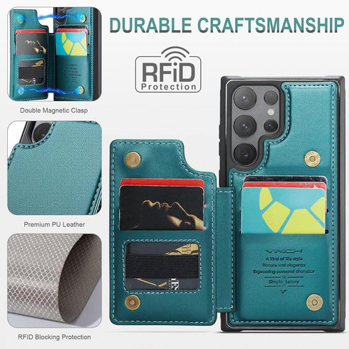 for Samsung Galaxy S24 Ultra Case with Card Holder, for Samsung S24 Ultra Wallet Case for Women Men with RFID Blocking, Durable Kickstand Shockpro...