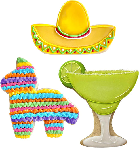 Cinco de Mayo Cookie Cutters 3-Pc Set Made in USA by Ann Clark, Pinata, Sombrero, Margarita Glass...