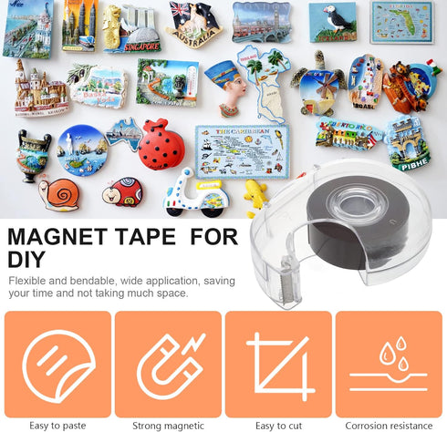 LUOZZY 2 PCS Magnetic Tape Dispenser Magnet Tape Roll Flexible Strong Magnetic Strip with Adhesive Backing and Tape Dispenser for DIY Craft Projec...