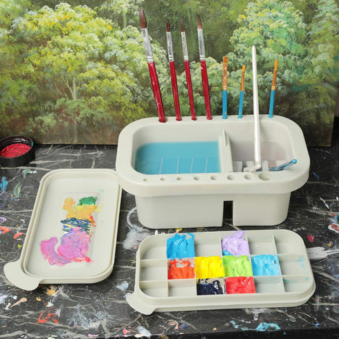 MyLifeUNIT Paint Brush Cleaner, Paint Brush Holder and Organizers with Palette for Acrylic, Watercolor, and Water-Based Paints (Grey)...