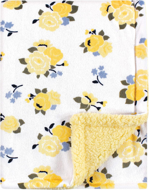 Luvable Friends Unisex Baby Plush Blanket with Sherpa Back, Yellow Floral, One Size...