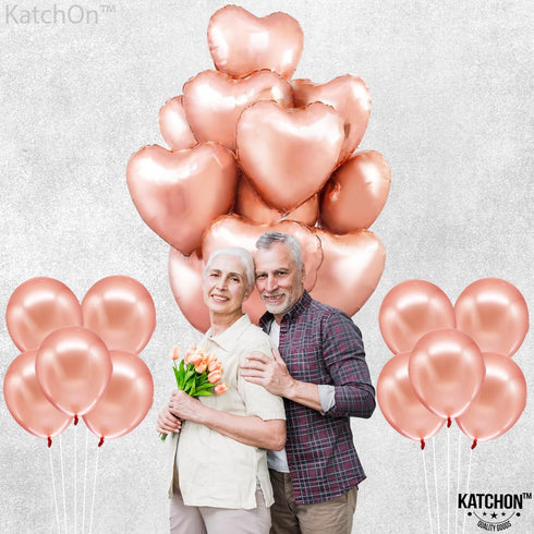 KatchOn Big Rose Gold Heart Balloons - 18 Inch, Pack of 20 | Rose Gold & Blush Pink Heart Shaped Balloons | Valentines & Galentines Day Decoration...