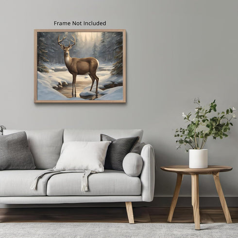 Posterizer 1 pcs- Beautiful deer in a jungle in winter-Art for Animal Lovers-Landscape & Nature Art- Gift for Men Women Entrepreneur Teens-Living ...