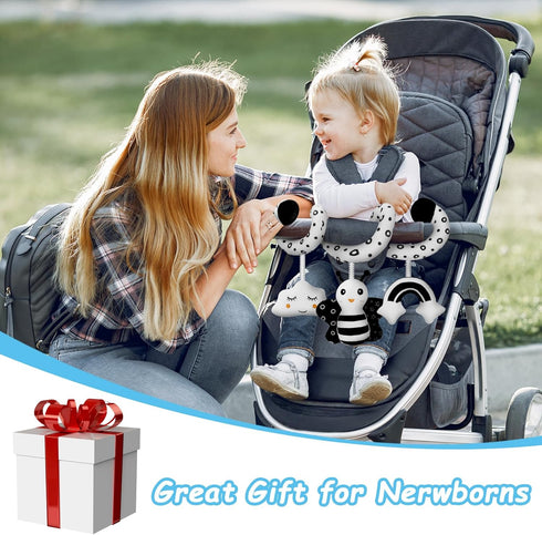 FATI Baby Spiral Car Seat Toys Hanging Toys, Black and White High Contrast Newborn Sensory Toys for 0 3 6 9 12 Months Girls Boys Gift, Carseat Toy...