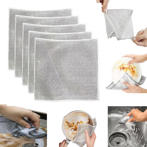 Wire Dishcloth Rag Non Scratch Wire Washing Cloth Two Layer Multipurpose Wire Dishwashing Rags for Wet and Dry Microfiber Cleaning Cloth?5 pieces?...