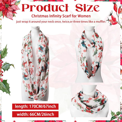 Shinymoon Christmas Cardinal Scarf for Women Lightweight Soft Winter Birds Loop Scarf Floral Snowflake Circle Scarf for Women Xmas Gifts Decoratio...