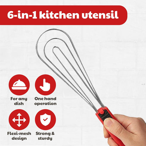 Tongs for Cooking Multipurpose 6-in-1, Kitchen Utensils, Whisks for Cooking, Egg Beater Mixer, Salad Tongs for Serving Grill Bbq Steel...