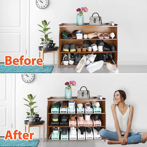 YIHATA Shoe Slots Organizer, Adjustable Shoe Stacker Storage Space Saver, Double Deck Shoe Rack Holder for Closet Organization, Thickening Quality...