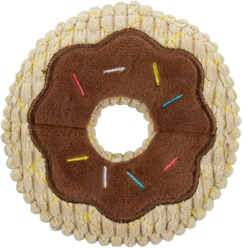 Tough 'N Fun Donut Squeaky Plush Dog Toy, Chew Guard Technology - Tan, Small (71148)...