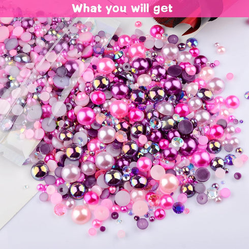 75g Mix Resin Pearls Rhinestones Kit, 3-10mm Half Pearls and 2-6mm Flatback Rhinestones for Nail Art Decoration Shoes Clothes Tumblers Scrapbookin...