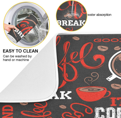 Coffee Theme Beans Dish Drying Mat for Kitchen Counter 18 x 24 Inch Absorbent Microfiber Dry Dishes Mats Drainer Mat Dish Drying Pad for Counterto...