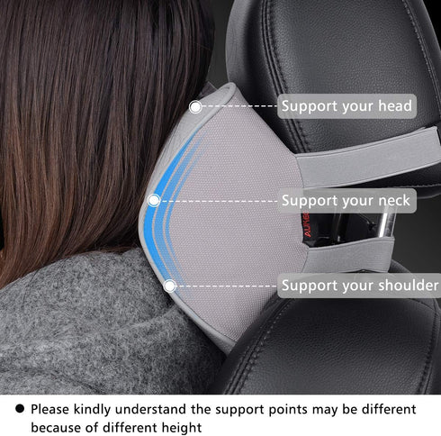 Headrest Pillow Car Memory Foam Car Neck Pillows Soft Leather for Driving Home Office Gray (Pack of 1)...