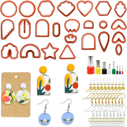 MEMOVAN Polymer Clay Cutter Set 24 Shapes Clay Earring Cutters with Earring Tool Accessories for for Polymer Clay Earring Jewelry Making Supplies...