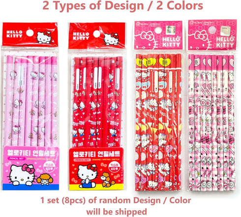 Sanrio Hello Kitty Pencil 8pcs Set School Supply Gift Stationery (Pink or Red)...