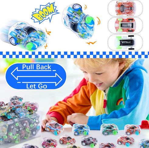 45 Pieces Mini Pull Back Cars for Kids Racing Vehicles Toys Bulk with Storage Box Party Favor Supplies Classroom Prizes Treasure Box Toy Easter Fi...