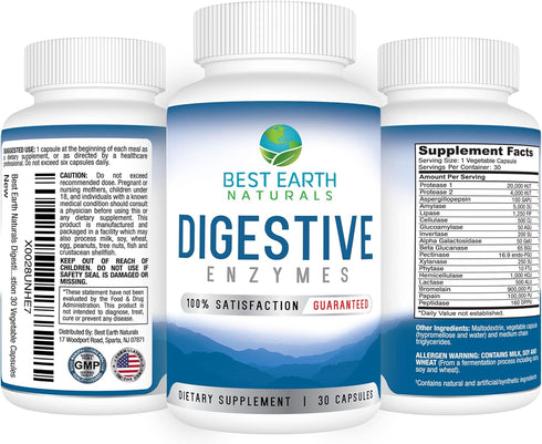 Best Earth Naturals Digestive Enzymes Maximum Strength Formula to Help Promote Healthy Digestion 30 Vegetable Capsules...