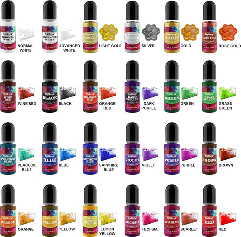 Alcohol Ink Set - 24 Bottles Vibrant Colors High Concentrated Alcohol-Based Ink, Concentrated Epoxy Resin Paint Colour Dye Great for Resin Petri D...