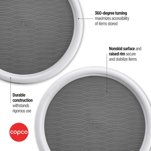 Copco 9 Inch Non Skid Pantry Cabinet Lazy Susan Turntable, Set of 2, Spinning Organizer for Kitchen, Countertop, or Bathroom, White and Gray...