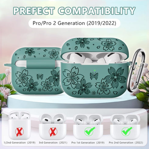 for Airpods Pro 2nd Generation Case - Butterfly Flowers Engraved Case for Airpods Pro Case Cover - Silicone Case Compatible with Airpods Pro 2 Cas...