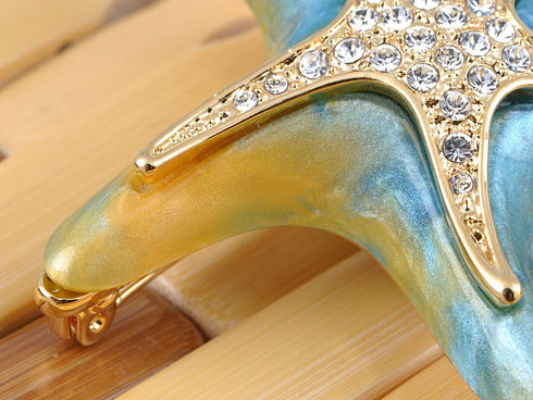 Alilang Crystal Pearlescent Blue Green Dancin Sea Starfish Pin Brooch...