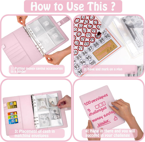 Antner 100 Envelopes Challenge Binder Money Savings Challenges Book to Save $5,050 and $10,000 and $500, A5 Money Saving Planner Cash Envelope Bud...