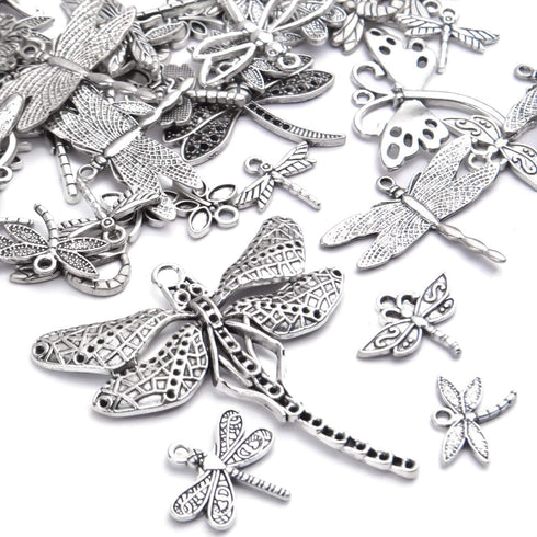100g (About 50-80pcs) Antique Silver Dragonfly Charms Tibetan Insect Charms Pendants Craft Supplies for Bracelets Necklace Jewelry Making...