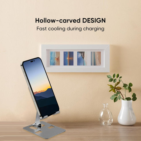 Cell Phone Stand, Foldable Aluminum Adjustable Phone Holder for Desk Portable Travel Holder Office Desk Accessories Compatible for iPhone 14 Pro M...