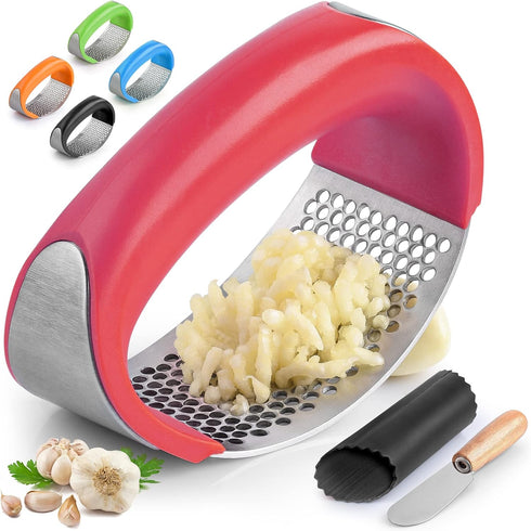 Zulay Kitchen Stainless Steel Garlic Press Rocker Set - Premium Garlic Mincer Garlic Crusher - New Innovative Garlic Crusher with Peeler and Scrap...