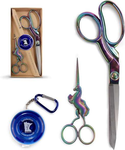 JubileeYarn Unicorn Scissors Heavy Duty Sewing Set - 2 Scissors, Blue Measuring Tape...