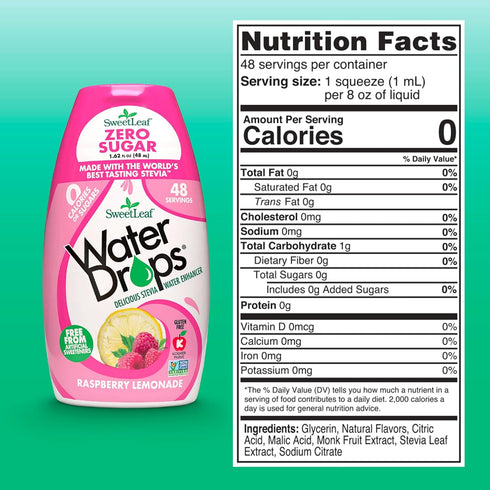 SweetLeaf Water Drops, Raspberry Lemonade – Sugar-Free Water Enhancer Drops, Stevia & Monk Fruit Sweetener Water Flavoring, 1.62 Fl Oz (Pack of 2)...