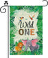 Wild One Garden Flag, Happy 1st Birthday Zoo Theme Outdoor Banner, 1st Birthday Party Decór Vertical Sign, Lion and Elephant Lawn Yard Double Side...