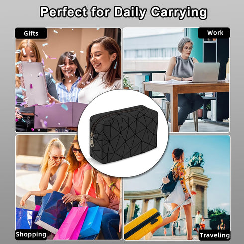 Makeup Bag for Purse, 8.1" x 4.9" Portable Small Cosmetic Bag for Girls Women, Small Travel Makeup Organizer Bag (Black)...